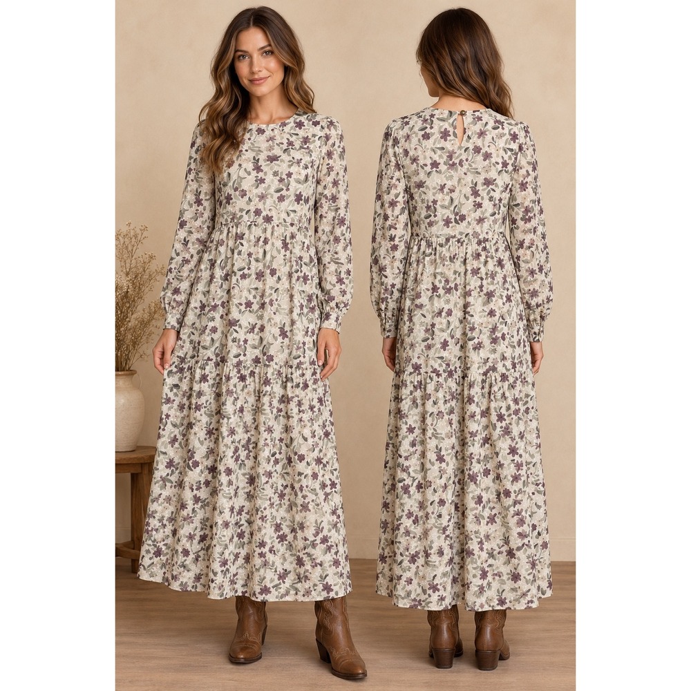 Maxi Dress Floral Embroidered Tiers Omika Cottagecore Prairie Western Lagenlook